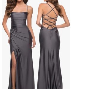 NEW WITHOUT TAGS LA FEMME STYLE 29710 GUNMETAL DRESS